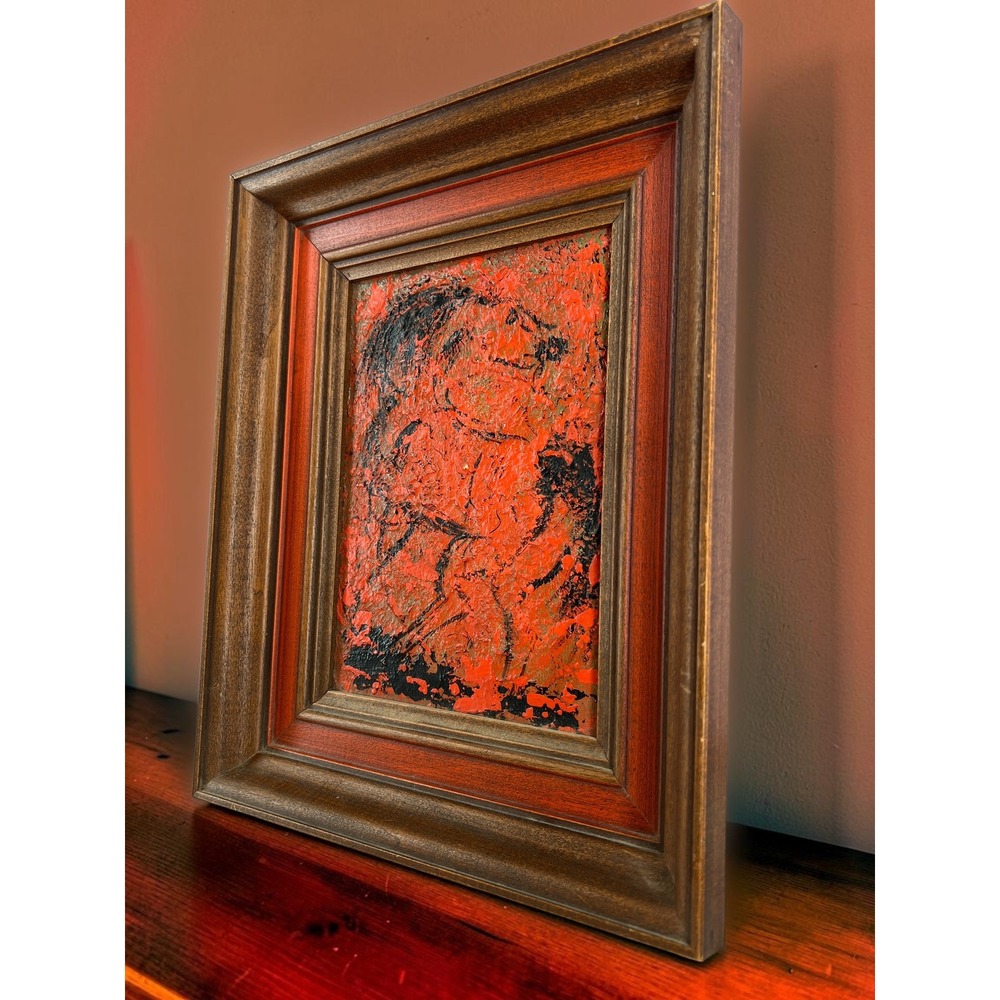 Vintage Original Horse Painting Textured Impasto Equestrian Framed Wall Art‎